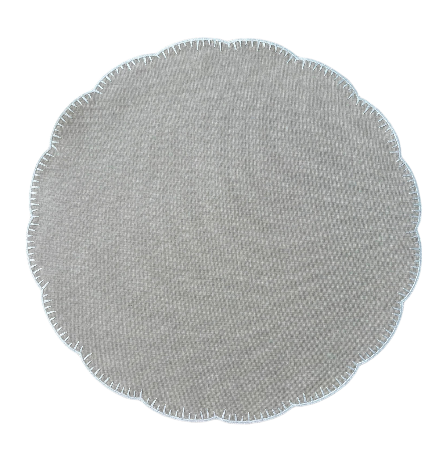 Round gray with white embroidery placemat (Set of 2)