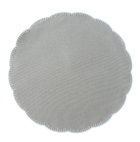 Round gray with white embroidery placemat (Set of 2)
